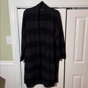 Eileen Fisher 100% Merino Wool Black Charcoal Gray Open Front Cardigan Duster M